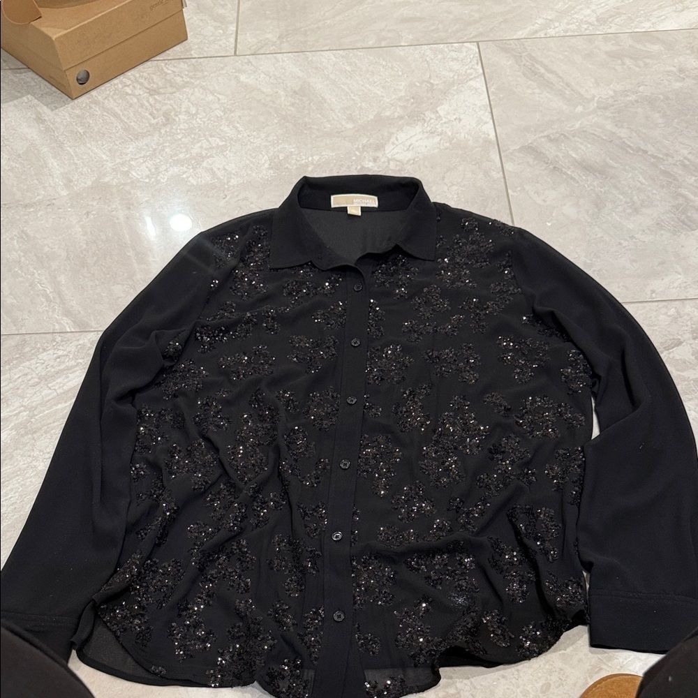 Michael Koers Black Sequin Button-Up Shirt